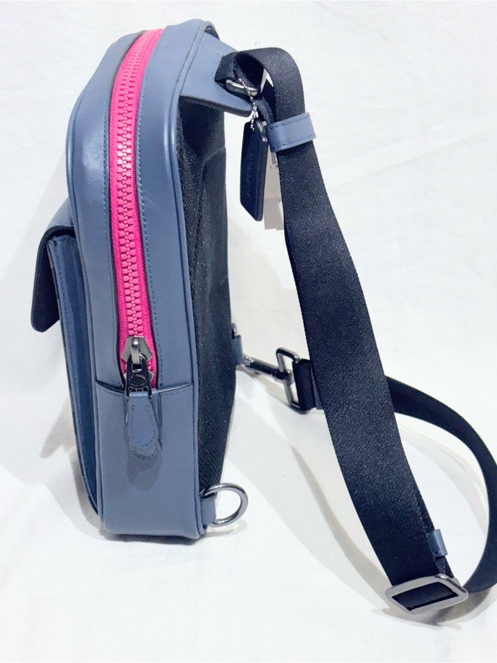 Coach Track Pack In Colorblock Signature Canvas C8126 Charcoal Denim Blue Pink - Picture 4 of 16